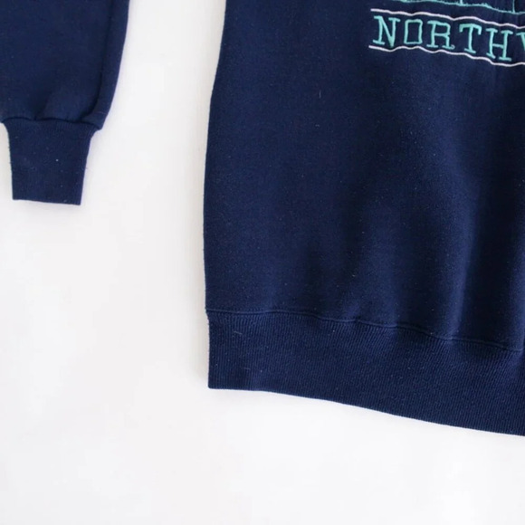 Vintage Lee Heavyweight Navy Embroidered Northwoods Wisconsin Collared Sweater M - Picture 6 of 13